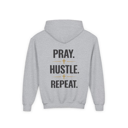 YOUTH Pray Hustle Repeat Hoodie – Inspirational Unisex Pullover