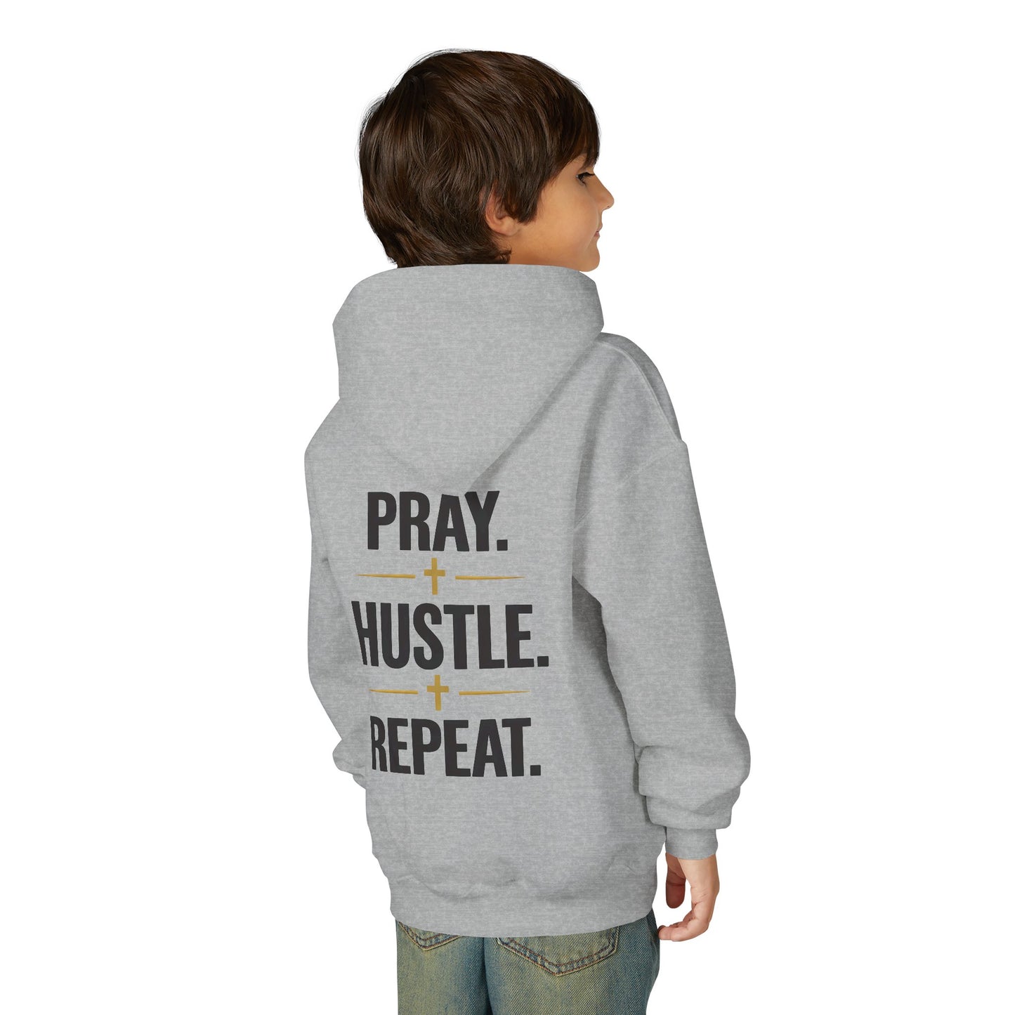 YOUTH Pray Hustle Repeat Hoodie – Inspirational Unisex Pullover