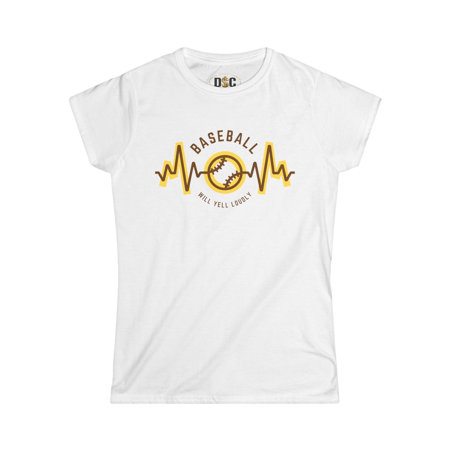 Baseball Heartbeat Tee — Brown with yellow outline