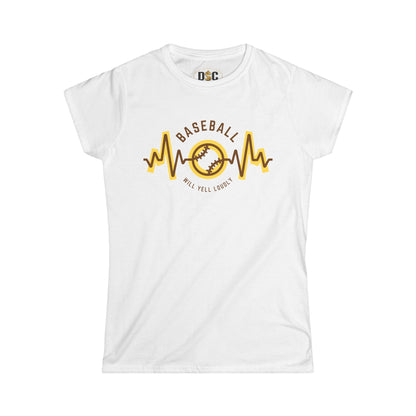 Baseball Heartbeat Tee — Brown with yellow outline