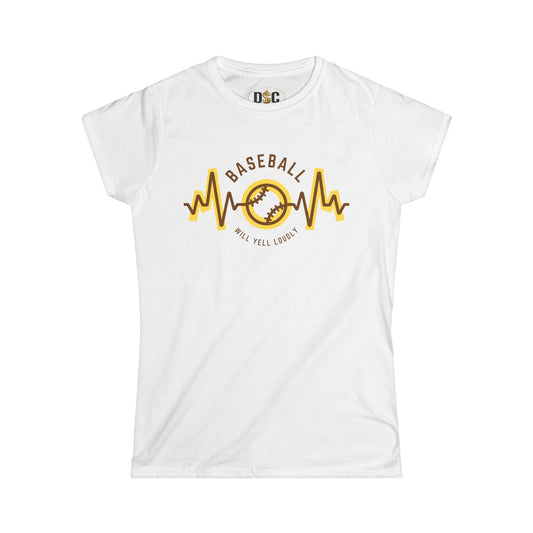 Baseball Heartbeat Tee — Brown with yellow outline