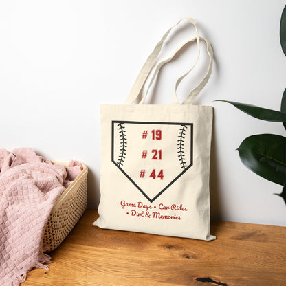 Baseball Mom Canvas Tote — Personalized Travel Bag with Up to 3 Player Numbers