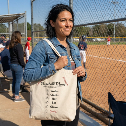 Baseball Mom Canvas Tote — Personalized Travel Bag with Up to 3 Player Numbers