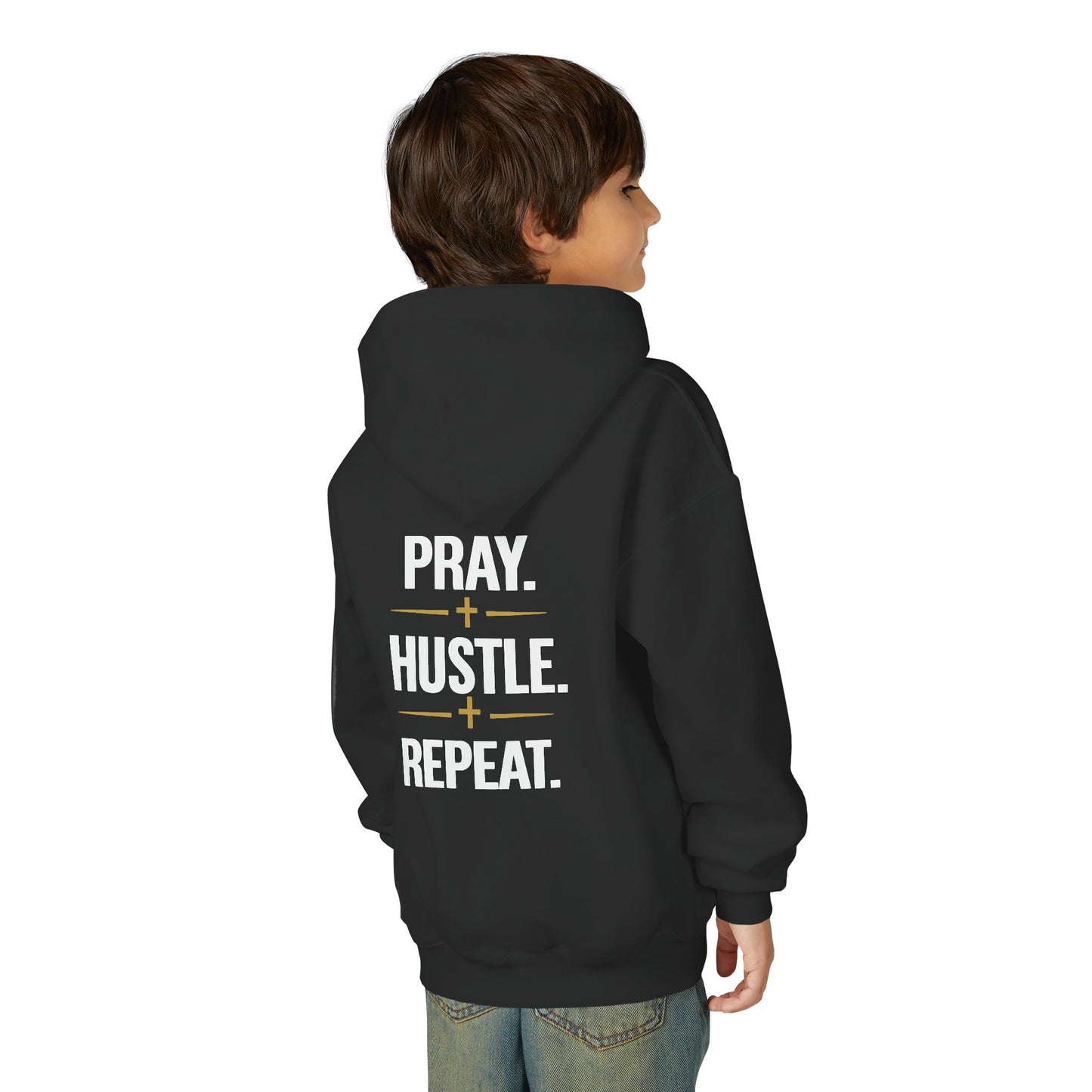 Youth 'Pray Hustle Repeat' Hoodie — Inspirational Kids Sweatshirt