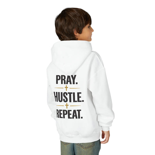 YOUTH Pray Hustle Repeat Hoodie – Inspirational Unisex Pullover